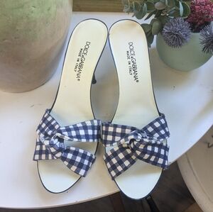 Dolce & Gabbana Heels Stiletto Mules Slip On Peep Toe Blue Gingham Size 38
